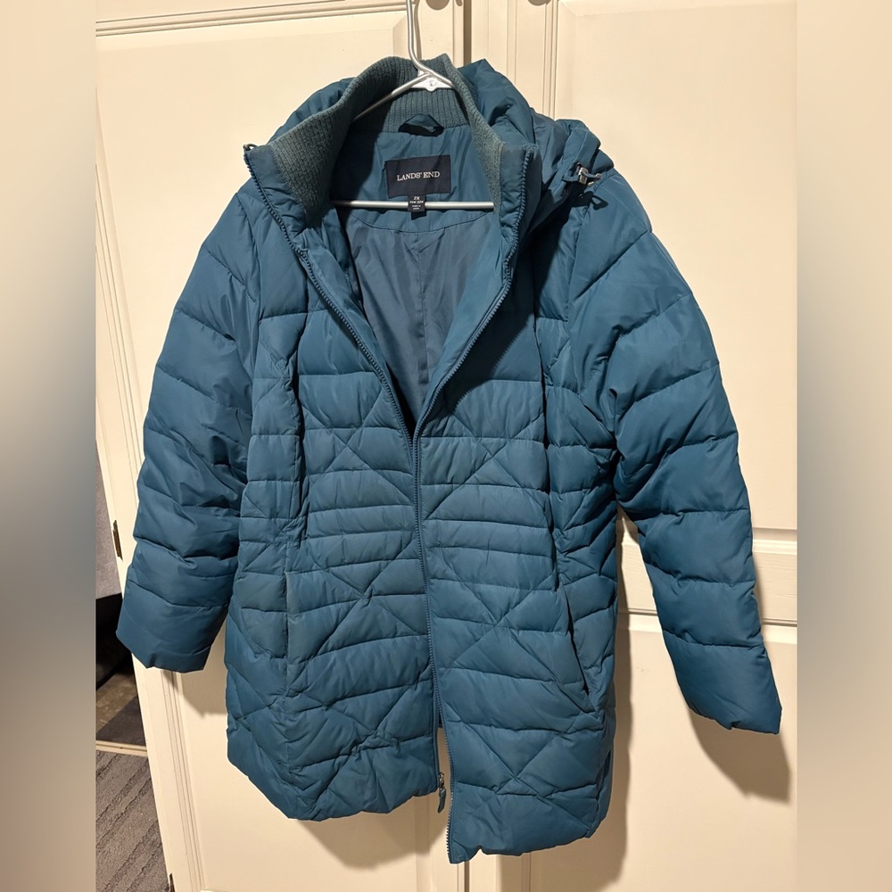 Lands' End Women's Casual Down Winter Coat Jacket Blue 2X